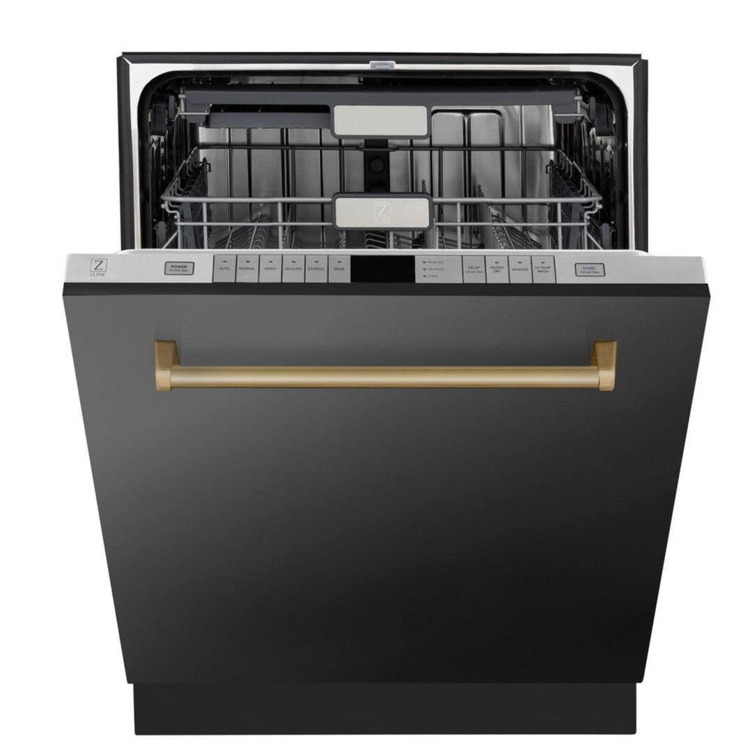 ZLINE 24" Autograph Edition  3rd Rack Top Touch Control Tall Tub Dishwasher in Black Stainless Steel with Champagne Bronze Handle
