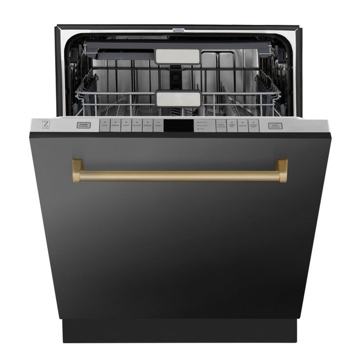 ZLINE 24" Autograph Edition  3rd Rack Top Touch Control Tall Tub Dishwasher in Black Stainless Steel with Champagne Bronze Handle
