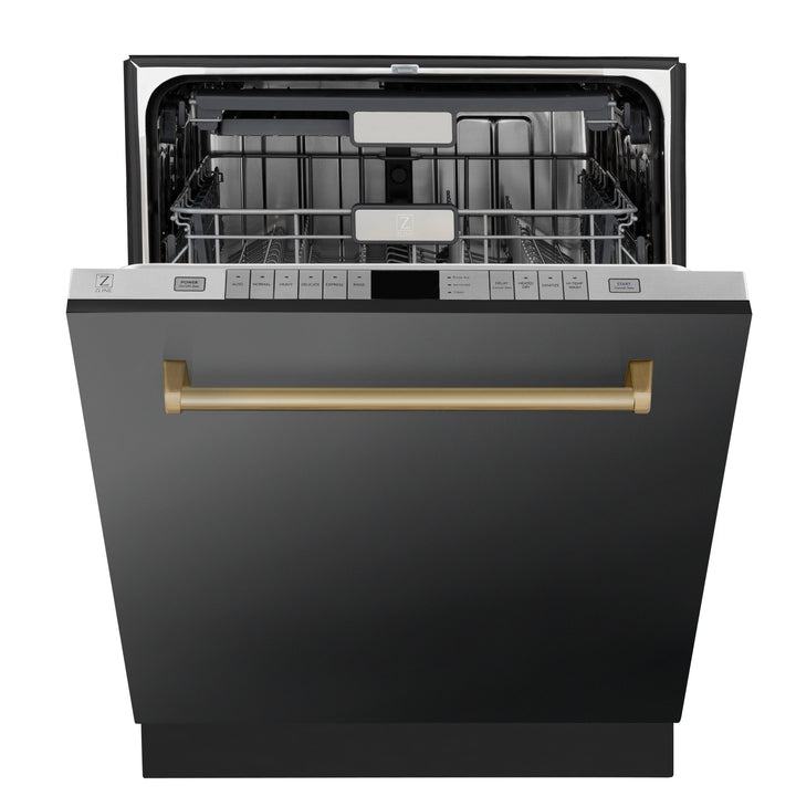 ZLINE 24" Black Stainless Steel &amp; Accent Handle Top Control Dishwasher
