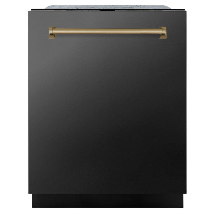 ZLINE 24" Autograph Edition  3rd Rack Top Touch Control Tall Tub Dishwasher in Black Stainless Steel with Champagne Bronze Handle
