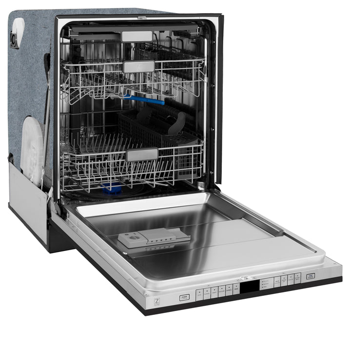 ZLINE 24" Black Stainless Steel &amp; Accent Handle Top Control Dishwasher