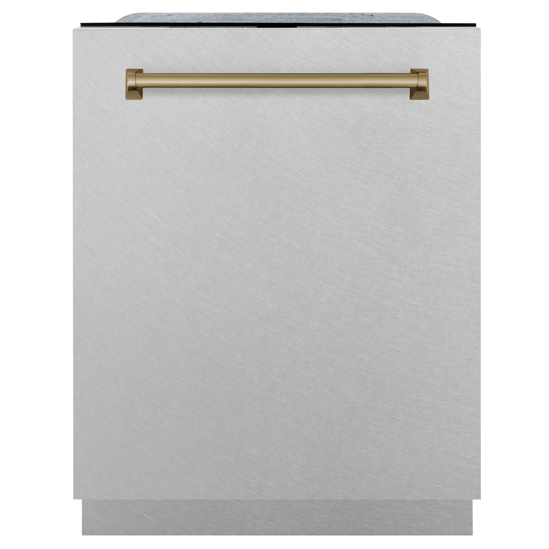 ZLINE Autograph Edition 24 in. Tall Dishwasher, Touch Control in DuraSnow® Stainless Steel with Champagne Bronze Handle, DWMTZ-SN-24-CB