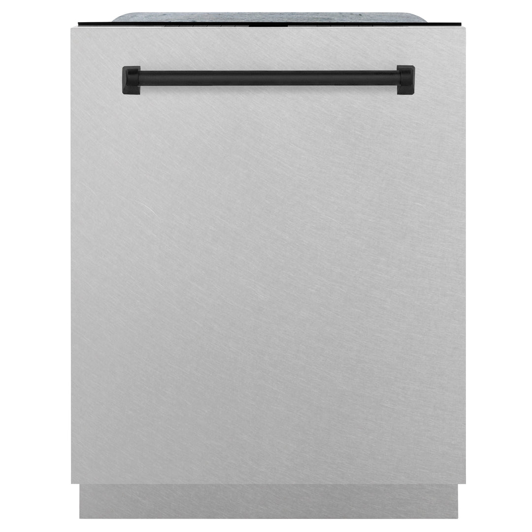 ZLINE Autograph Edition 24 in. Tall Dishwasher, Touch Control in DuraSnow® Stainless Steel with Matte Black Handle, DWMTZ-SN-24-MB