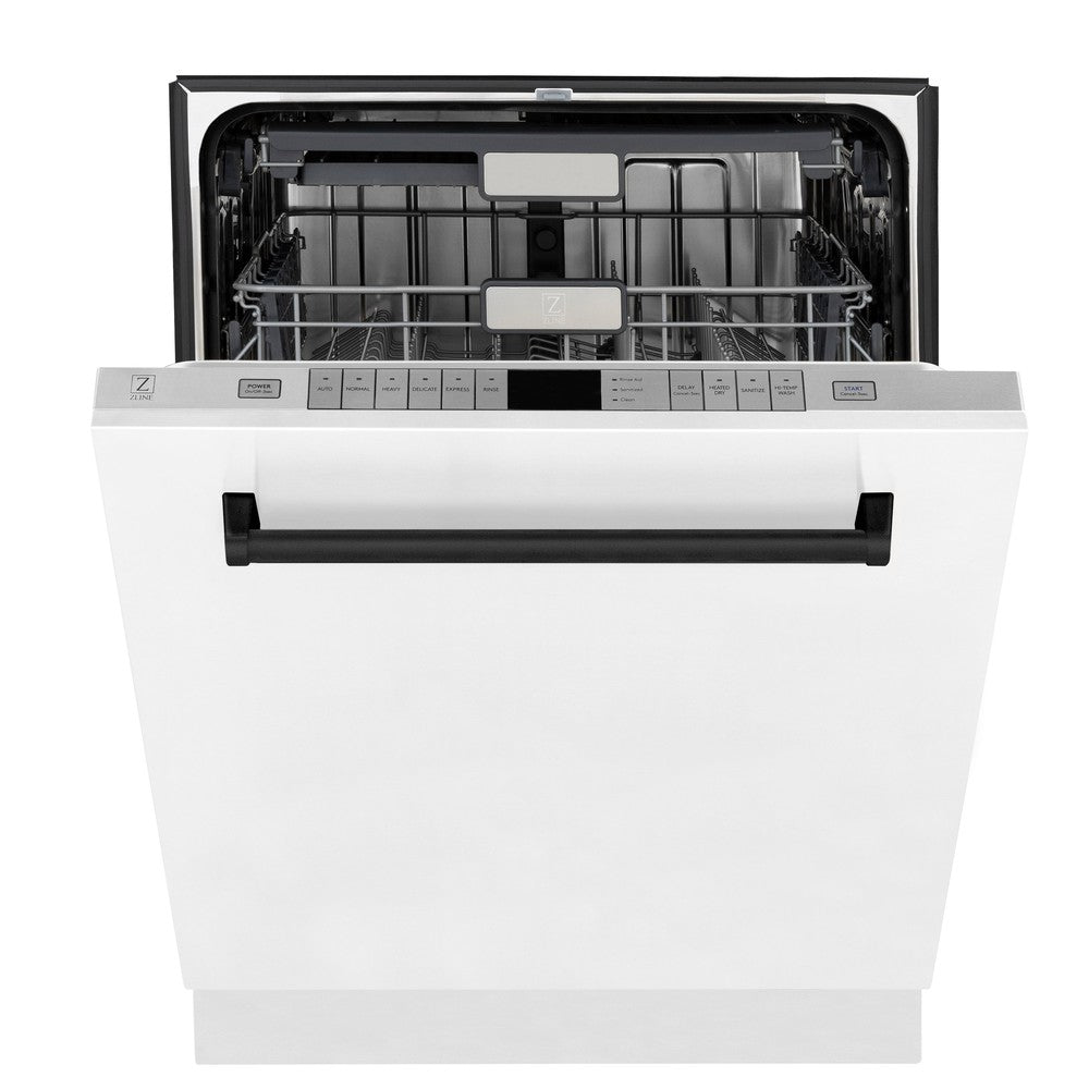 ZLINE Autograph Edition 48 in. Kitchen Package with Stainless Steel Dual Fuel Range with White Matte Door, Range Hood and Dishwasher with Matte Black Accents (3AKP-RAWMRHDWM48-MB)