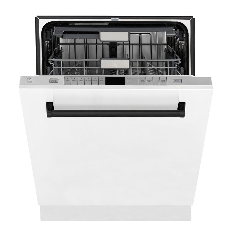 ZLINE Autograph Edition 24 inch Tall Dishwasher, Touch Control, in White Matte with Matte Black Handle, DWMTZ-WM-24-MB