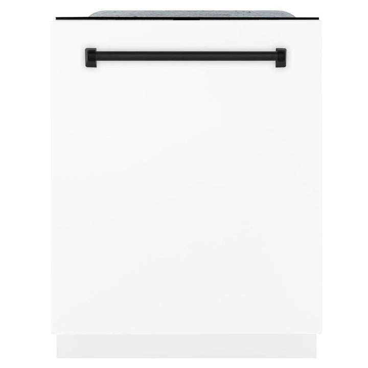 ZLINE Autograph Edition 48 in. Kitchen Package with Stainless Steel Dual Fuel Range with White Matte Door, Range Hood and Dishwasher with Matte Black Accents (3AKP-RAWMRHDWM48-MB)