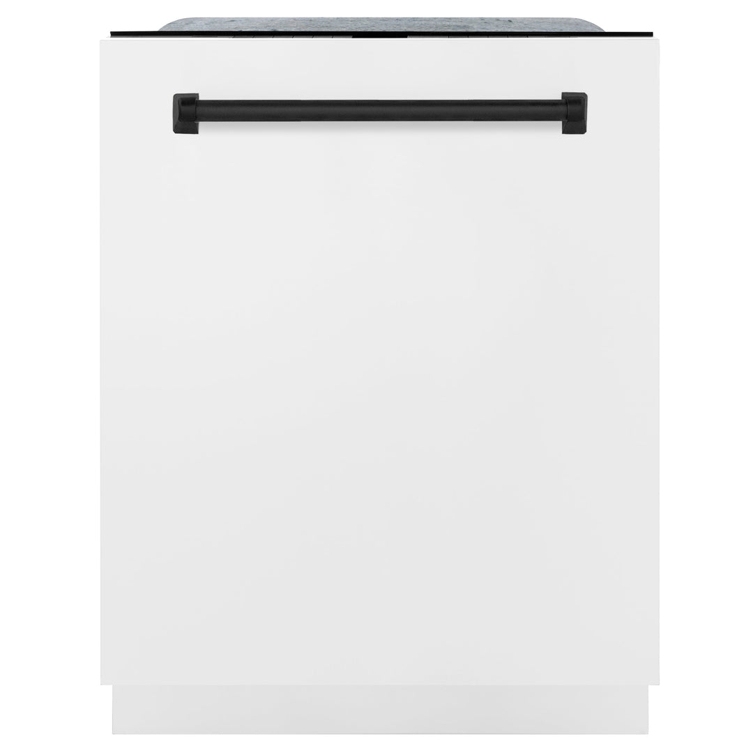 ZLINE Autograph Edition 24 inch Tall Dishwasher, Touch Control, in White Matte with Matte Black Handle, DWMTZ-WM-24-MB