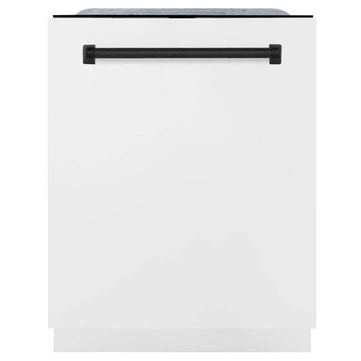 ZLINE Autograph Edition 24 inch Tall Dishwasher, Touch Control, in White Matte with Matte Black Handle, DWMTZ-WM-24-MB