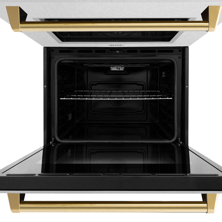 ZLINE 30" Autograph Double Wall Oven with Air Fry and Self-Clean in DuraSnow® Stainless Steel and Gold Handle, WADSZ-30-G