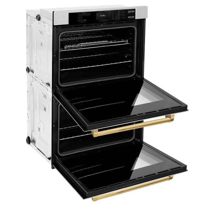 ZLINE Autograph Edition 30 in. Professional True Convection Double Wall Oven with Air Fry and Self Clean in Stainless Steel with Polished Gold Handles (WADZ-30-G)