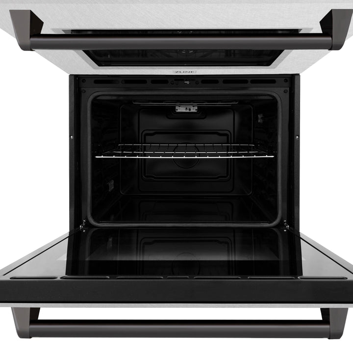 ZLINE 30" Autograph Double Wall Oven with Air Fry and Self-Clean in DuraSnow® Stainless Steel and Black Matte Handle, WADSZ-30-MB