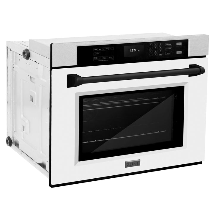 ZLINE 30" Autograph Single Wall Oven with Air Fry and Self-Clean in DuraSnow® Stainless Steel with White Matte Door and Black Matte Handle, WASSZ-WM-30-MB