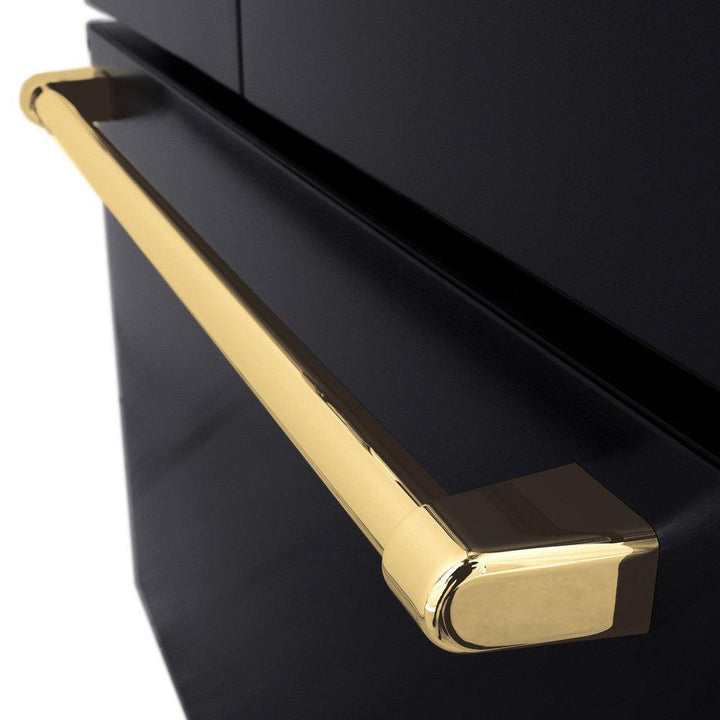 ZLINE Autograph Edition 36 in. 28.9 cu. ft. Standard-Depth French Door External Water Dispenser Refrigerator with Dual Ice Maker in Fingerprint-Resistant Black Stainless Steel and Polished Gold Traditional Handles (RSMZ-W-36-BS-G)