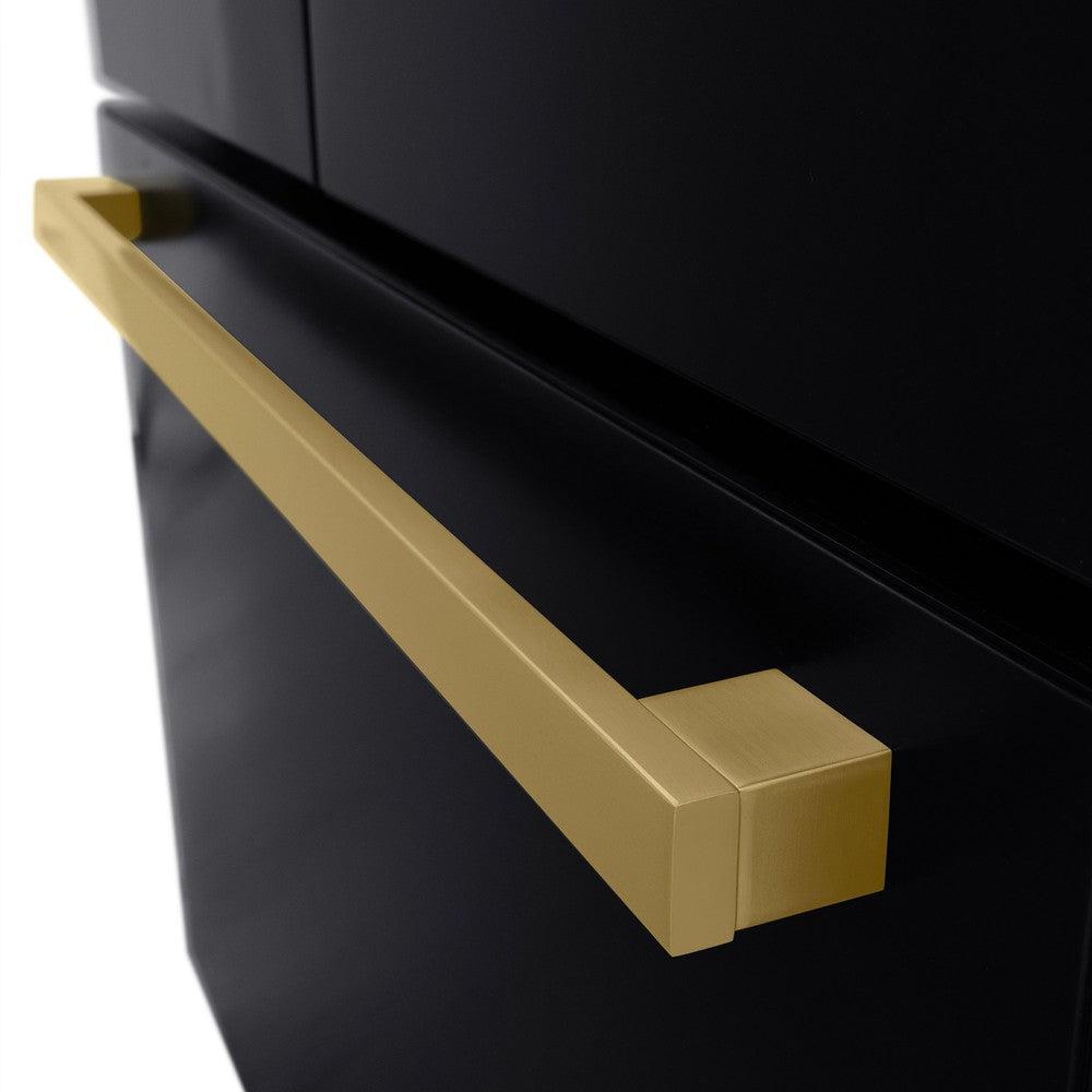 ZLINE Autograph Edition 36 in. 28.9 cu. ft. Standard-Depth French Door External Water Dispenser Refrigerator with Dual Ice Maker in Fingerprint-Resistant Black Stainless Steel and Champagne Bronze Modern Handles (RSMZ-W36-BS-FCB)