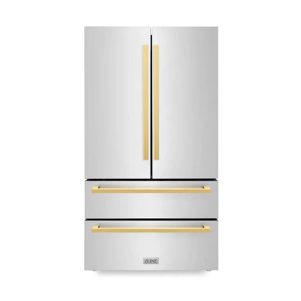 ZLINE 36" Autograph 22.5 cu. ft. Refrigerator with Ice Maker in Stainless Steel with Gold Square Handles, RFMZ-36-FG