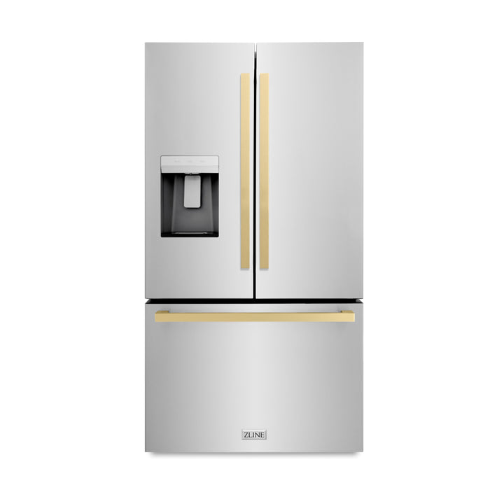 ZLINE 36" Autograph 28.9 cu. ft. Standard-Depth Refrigerator with Water Dispenser, Dual Ice Maker in Stainless Steel with Bronze Square Handles