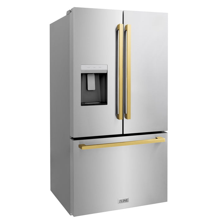 ZLINE Autograph 36" 28.9 cu. ft. Standard-Depth Refrigerator with Water Dispenser, Dual Ice Maker in Stainless Steel with Gold Square Handles