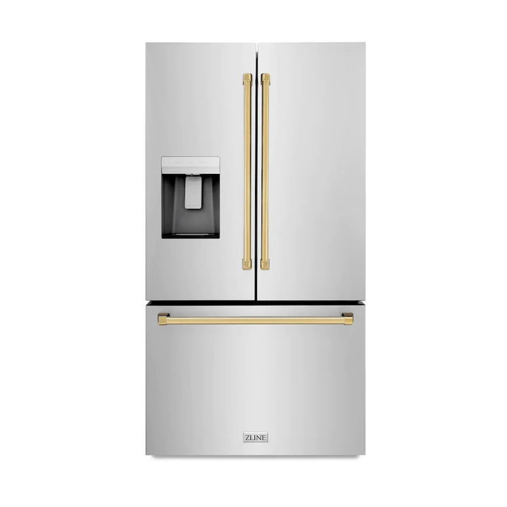 ZLINE Autograph 36" 28.9 cu. ft. Standard-Depth Refrigerator with Water Dispenser, Dual Ice Maker in Stainless Steel with Gold Handles