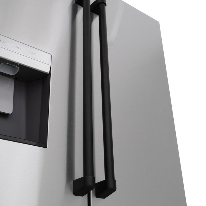 ZLINE Autograph Edition 36 in. 28.9 cu. ft. Standard-Depth French Door External Water Dispenser Refrigerator with Dual Ice Maker in Fingerprint-Resistant Stainless Steel and Matte Black Traditional Handles (RSMZ-W-36-MB)