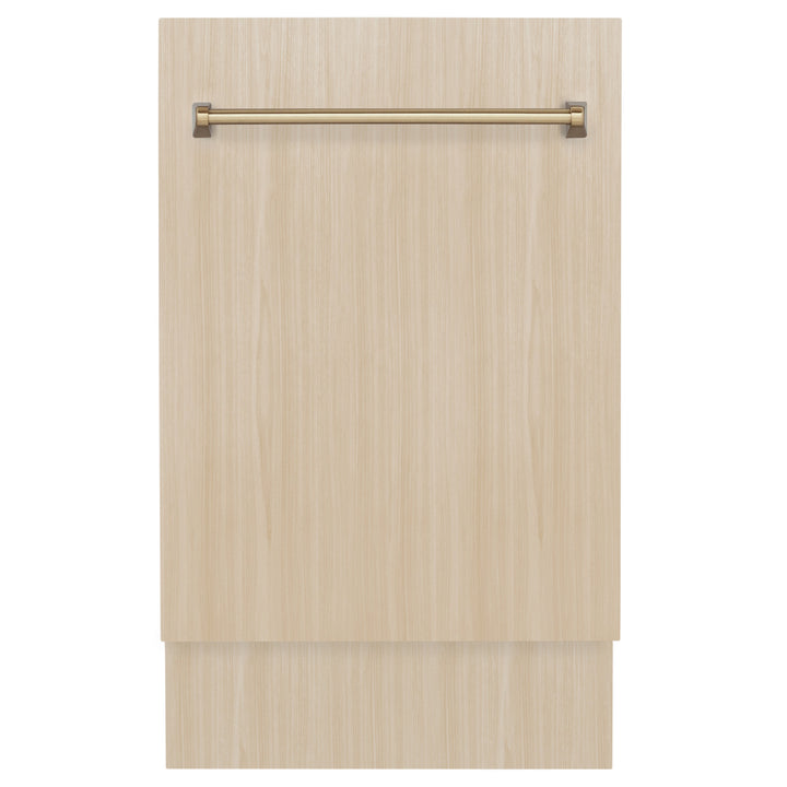 ZLINE Autograph Edition 18” Tallac Series 3rd Rack Top Control Dishwasher in Custom Panel Ready with Champagne Bronze Handle, 51dBa (DWVZ-18-CB)