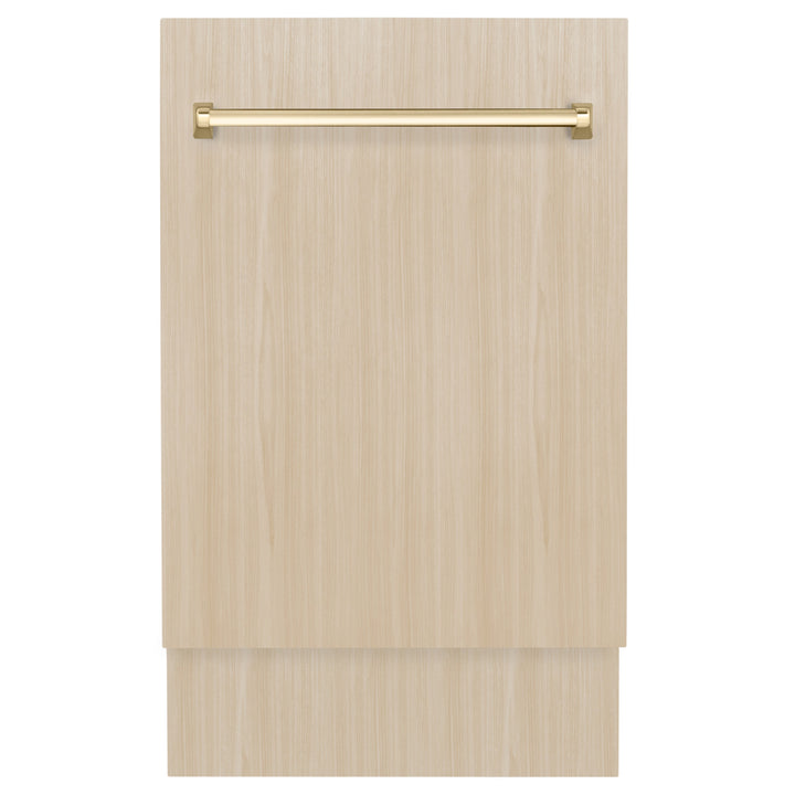 ZLINE Autograph Edition 18” Tallac Series 3rd Rack Top Control Dishwasher in Custom Panel Ready with Polished Gold Handle, 51dBa (DWVZ-18-G)