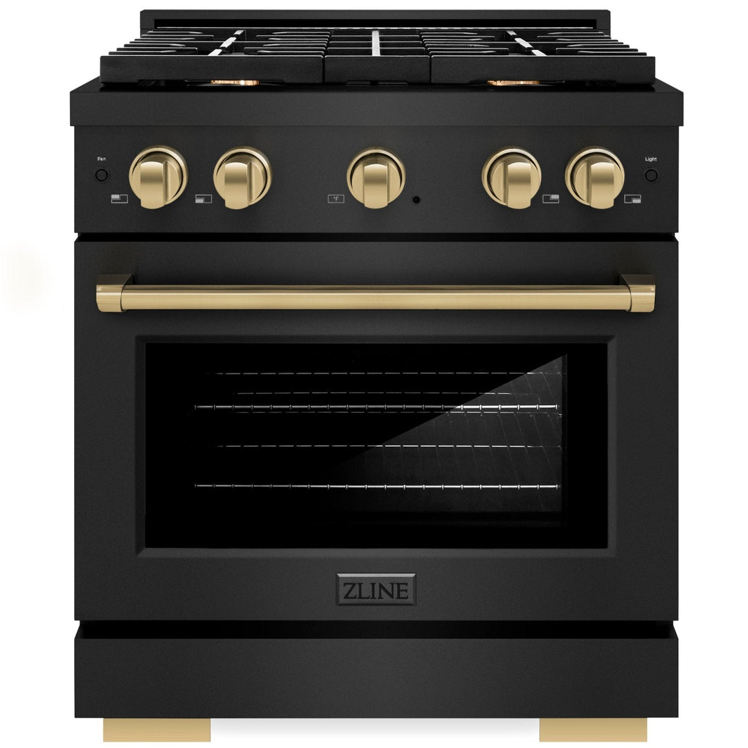 ZLINE Autograph 30" 4.2 cu. ft. Paramount Gas Range with Convection Gas Oven in Black Stainless Steel and Bronze Accents, SGRBZ-30-CB