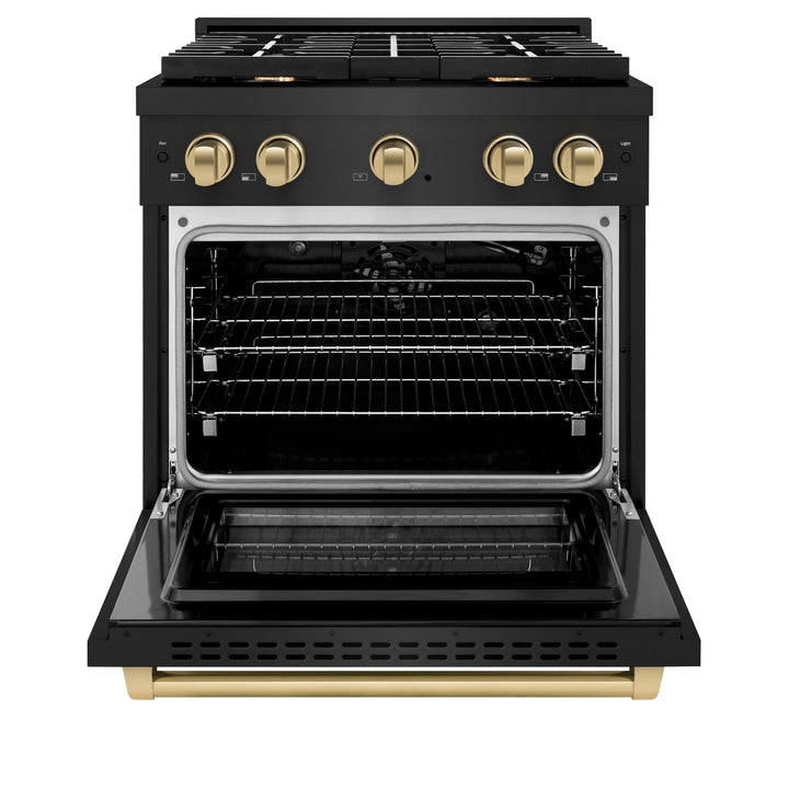 ZLINE Autograph 30" 4.2 cu. ft. Paramount Gas Range with Convection Gas Oven in Black Stainless Steel and Bronze Accents, SGRBZ-30-CB