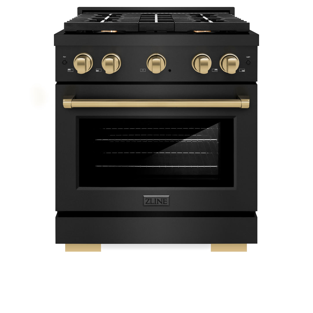 ZLINE Autograph 30" 4.2 cu. ft. Paramount Gas Range with Convection Gas Oven in Black Stainless Steel and Bronze Accents, SGRBZ-30-CB