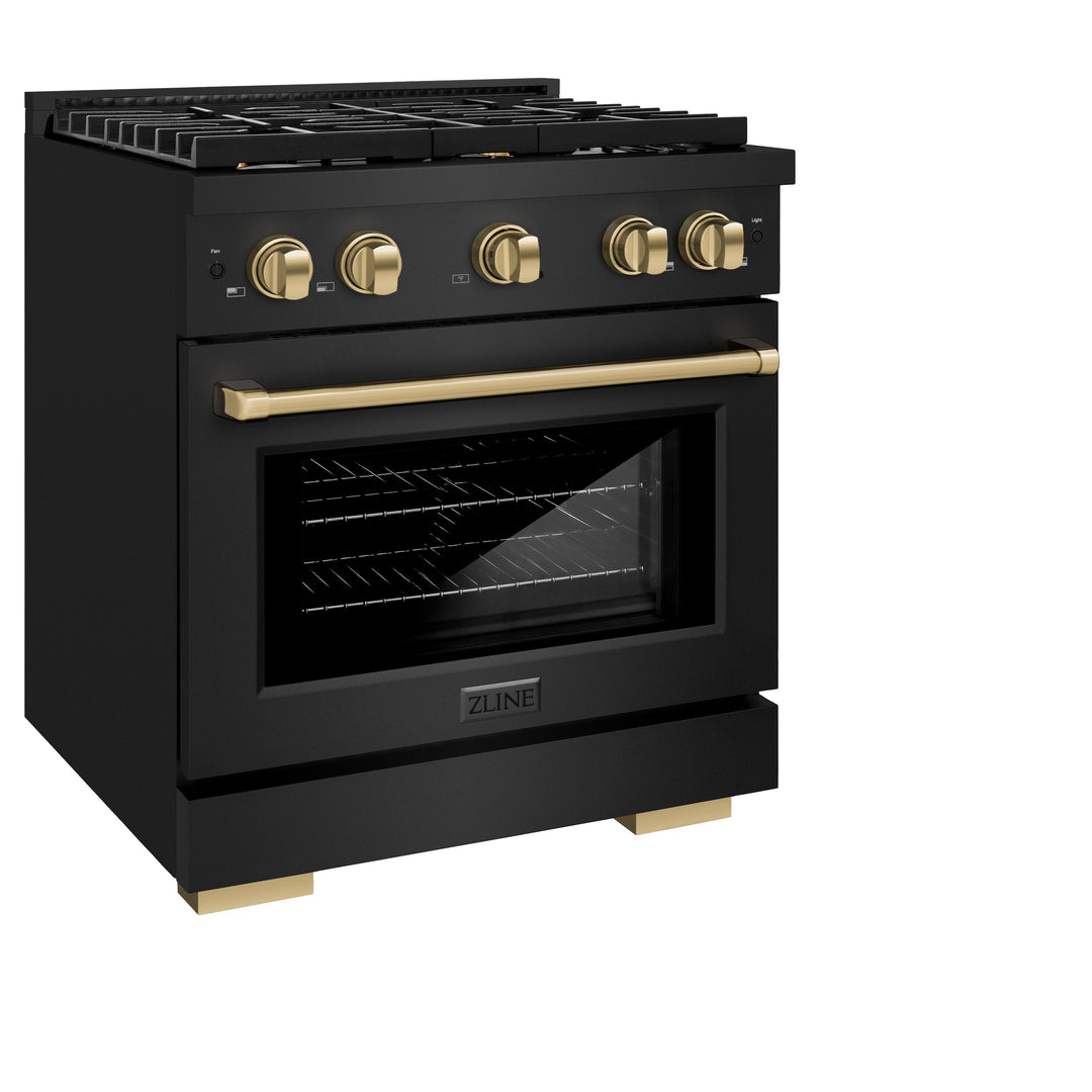 ZLINE Autograph 30" 4.2 cu. ft. Paramount Gas Range with Convection Gas Oven in Black Stainless Steel and Bronze Accents, SGRBZ-30-CB