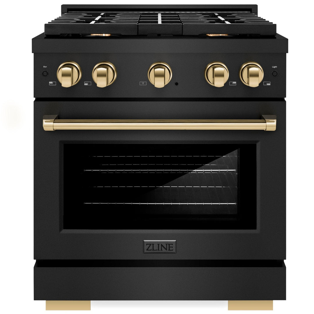 ZLINE Autograph 30" 4.2 cu. ft. Paramount Gas Range with Convection Gas Oven in Black Stainless Steel and Gold Accents, SGRBZ-30-G