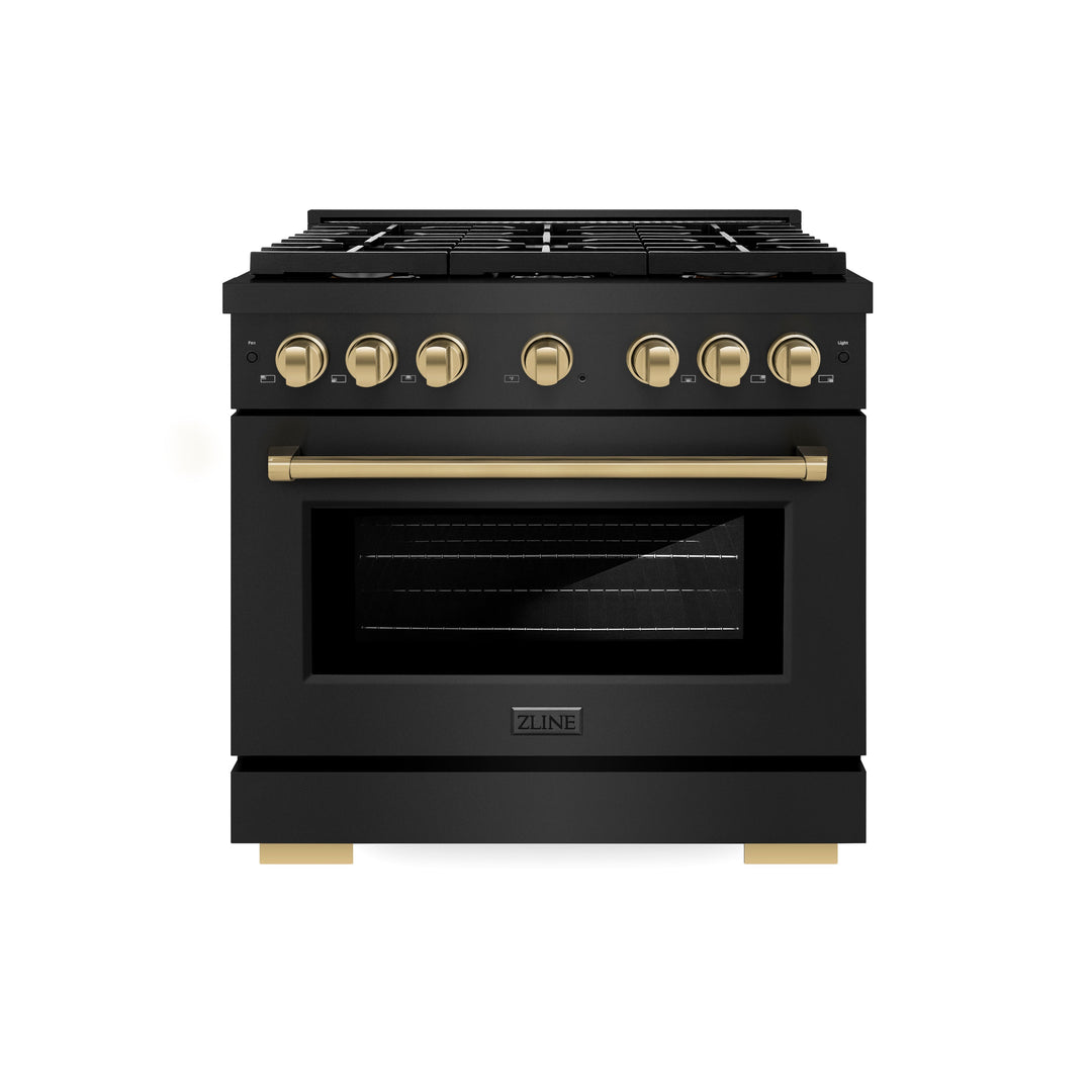 ZLINE Autograph 36" 5.2 cu. ft. Paramount Gas Range with Convection Gas Oven in Black Stainless Steel and Bronze Accents, SGRBZ-36-CB