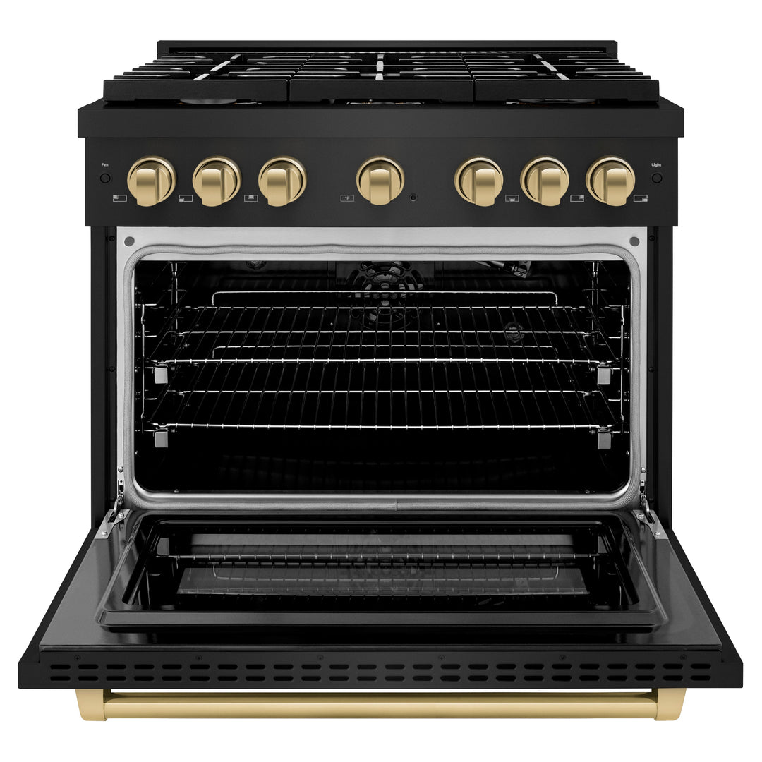 ZLINE Autograph 36" 5.2 cu. ft. Paramount Gas Range with Convection Gas Oven in Black Stainless Steel and Bronze Accents, SGRBZ-36-CB