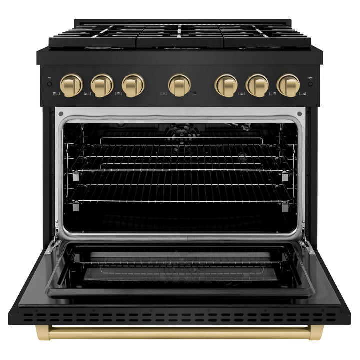 ZLINE Autograph 36" 5.2 cu. ft. Paramount Gas Range with Convection Gas Oven in Black Stainless Steel and Bronze Accents, SGRBZ-36-CB