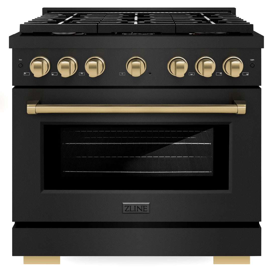 ZLINE Autograph 36" 5.2 cu. ft. Paramount Gas Range with Convection Gas Oven in Black Stainless Steel and Bronze Accents, SGRBZ-36-CB