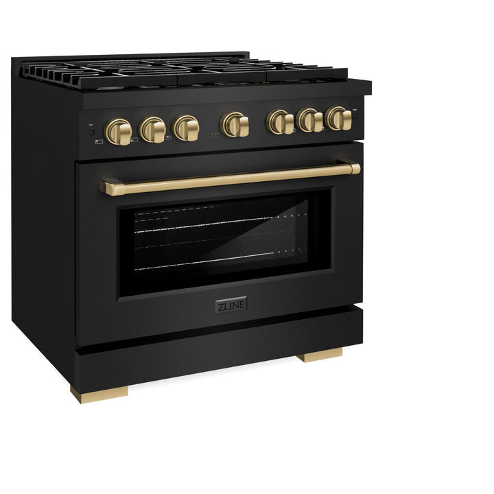 ZLINE Autograph 36" 5.2 cu. ft. Paramount Gas Range with Convection Gas Oven in Black Stainless Steel and Bronze Accents, SGRBZ-36-CB