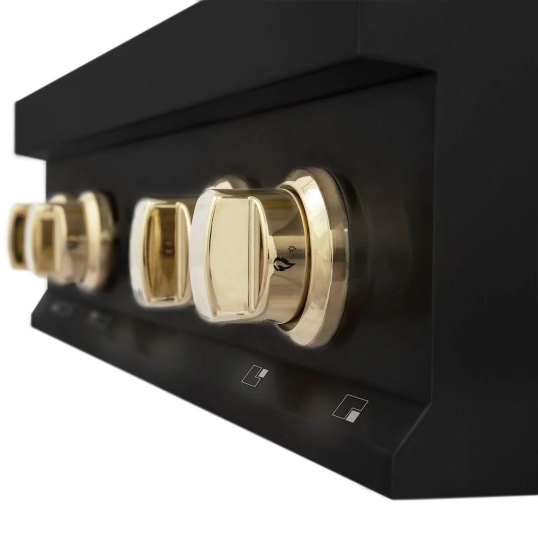 ZLINE Autograph Edition Legacy Gas Rangetops – Black Stainless with Polished Gold Accents – 30", 36", &amp; 48"
