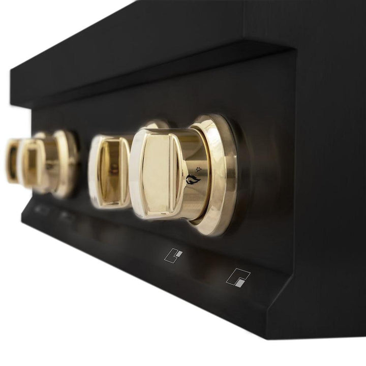 ZLINE Autograph Edition 30 in. Legacy Gas Rangetop with 4 Burners and Porcelain Cooktop in Black Stainless Steel with Polished Gold Accents (RTBZ-30-G)