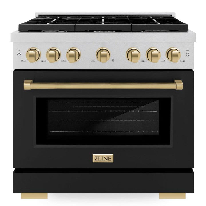 ZLINE Autograph 36" 5.2 cu. ft. Paramount Dual Fuel Range with 6 Burners in DuraSnow® with Black Matte Door and Champagne Bronze Accents, SDRSZ-BLM-36-CB