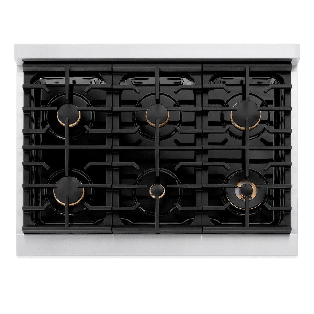 ZLINE Autograph 36" 5.2 cu. ft. Paramount Dual Fuel Range with 6 Burners in DuraSnow® with Black Matte Door and Champagne Bronze Accents, SDRSZ-BLM-36-CB