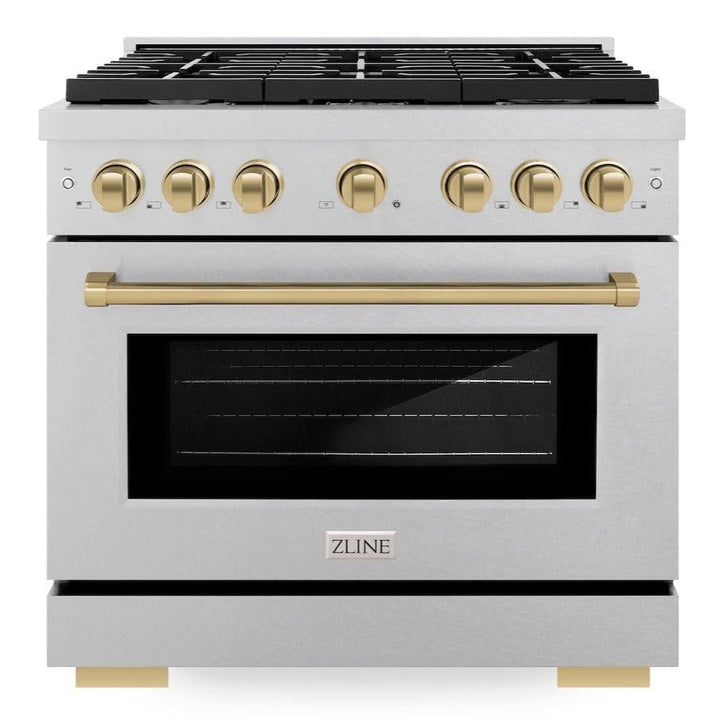 ZLINE Autograph 36" 5.2 cu. ft. Paramount Gas Range with Convection Gas Oven in DuraSnow® Stainless Steel and Bronze Accents, SGRSZ-36-CB