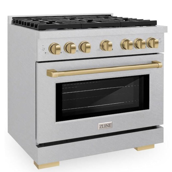 ZLINE Autograph 36" 5.2 cu. ft. Paramount Gas Range with Convection Gas Oven in DuraSnow® Stainless Steel and Bronze Accents, SGRSZ-36-CB