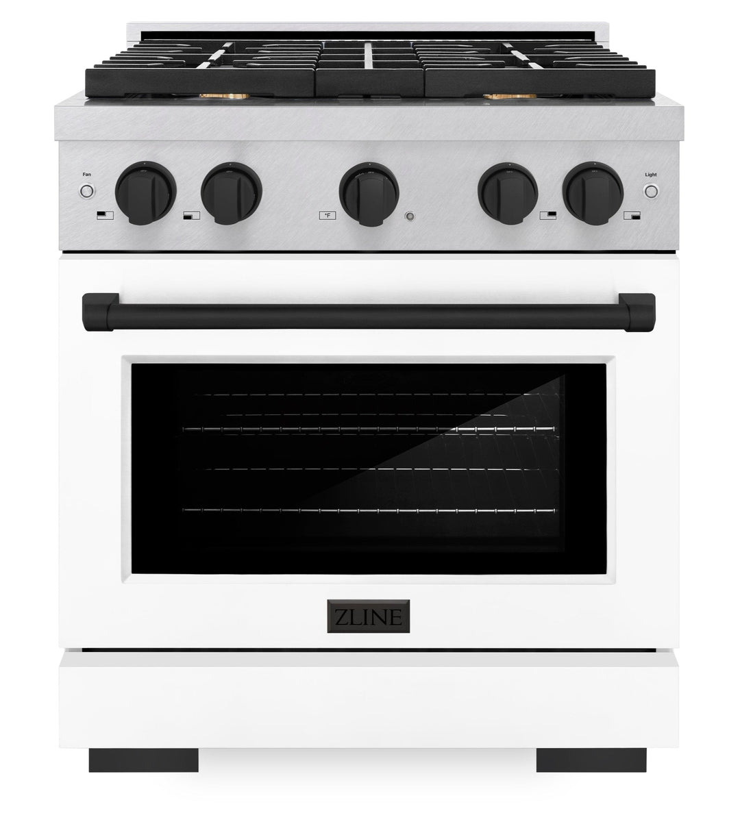 ZLINE Autograph 30" 4.2 cu. ft. Paramount Dual Fuel Range with 4 Burners in DuraSnow® with White Matte Door and Matte Black Accents, SDRSZ-WM-30-MB