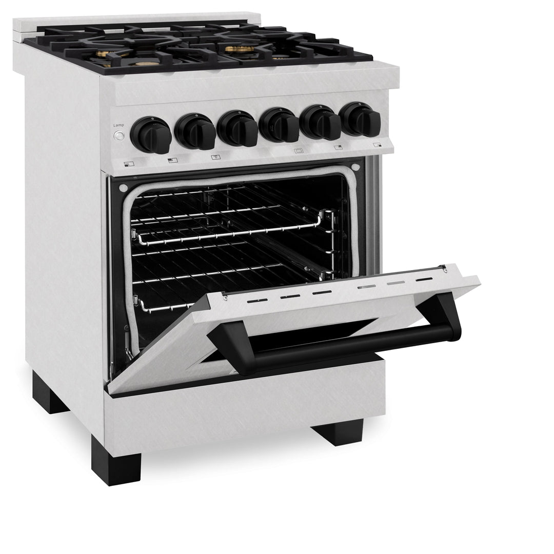 ZLINE Autograph Edition 24 in. 2.8 cu. ft. Legacy Dual Fuel Range with 4 Burner Gas Cooktop and Electric Convection Oven in Satin Stainless Steel and Matte Black Accents (RASZ-SN-24-MB)