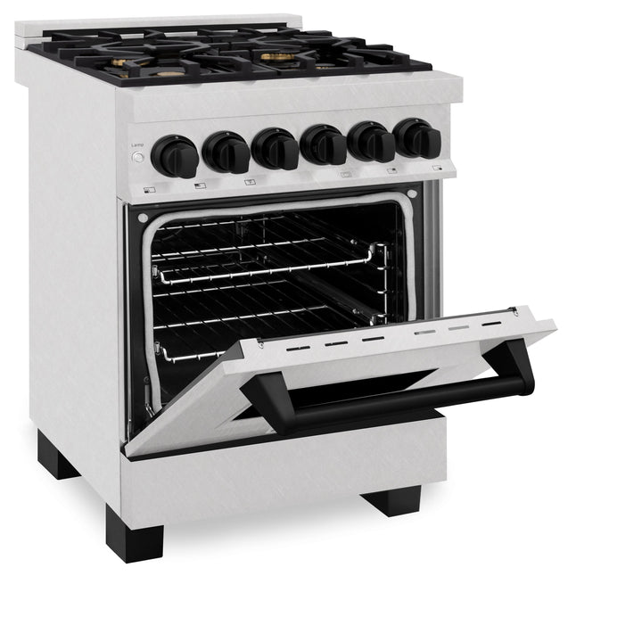 ZLINE Autograph Edition 24 in. 2.8 cu. ft. Legacy Dual Fuel Range with 4 Burner Gas Cooktop and Electric Convection Oven in Satin Stainless Steel and Matte Black Accents (RASZ-SN-24-MB)