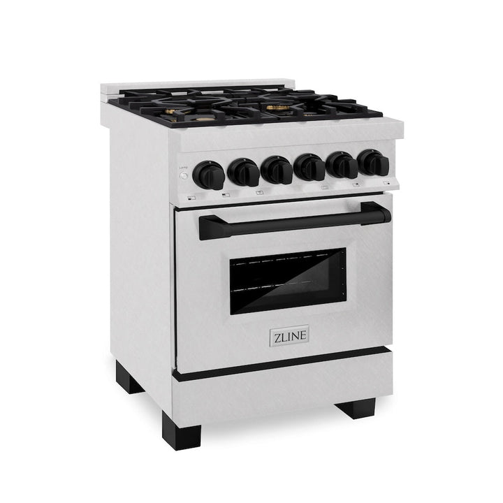 ZLINE Autograph Edition 24 in. 2.8 cu. ft. Legacy Dual Fuel Range with 4 Burner Gas Cooktop and Electric Convection Oven in Satin Stainless Steel and Matte Black Accents, Open Box-Excellent Condition
