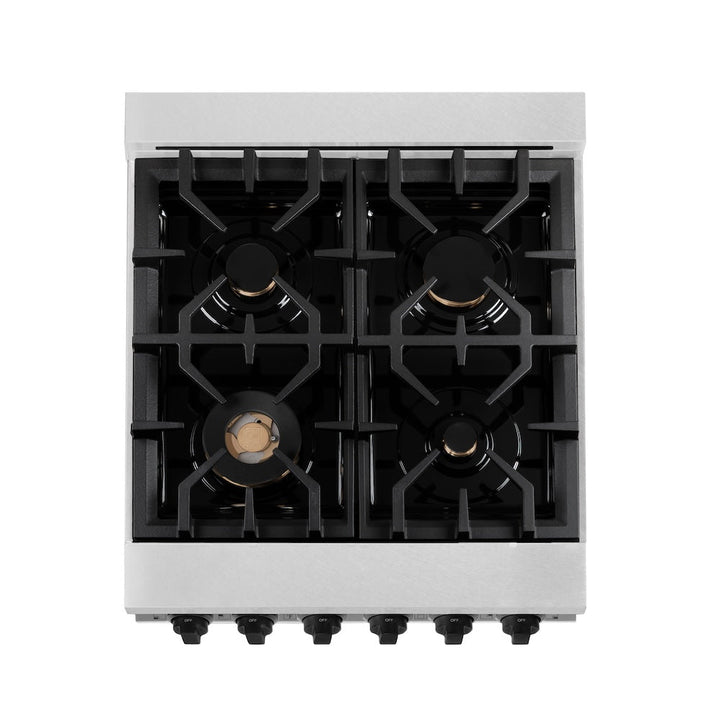 ZLINE Autograph Edition 24 in. 2.8 cu. ft. Legacy Dual Fuel Range with 4 Burner Gas Cooktop and Electric Convection Oven in Satin Stainless Steel and Matte Black Accents, Open Box-Excellent Condition