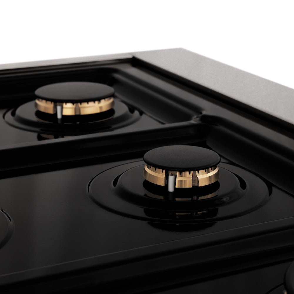 ZLINE Autograph Edition 30 in. 4.0 cu. ft. Legacy Dual Fuel Range with 4 Burner Gas Cooktop and Electric Convection Oven in Satin Stainless Steel and Matte Black Accents (RASZ-SN-30-MB)