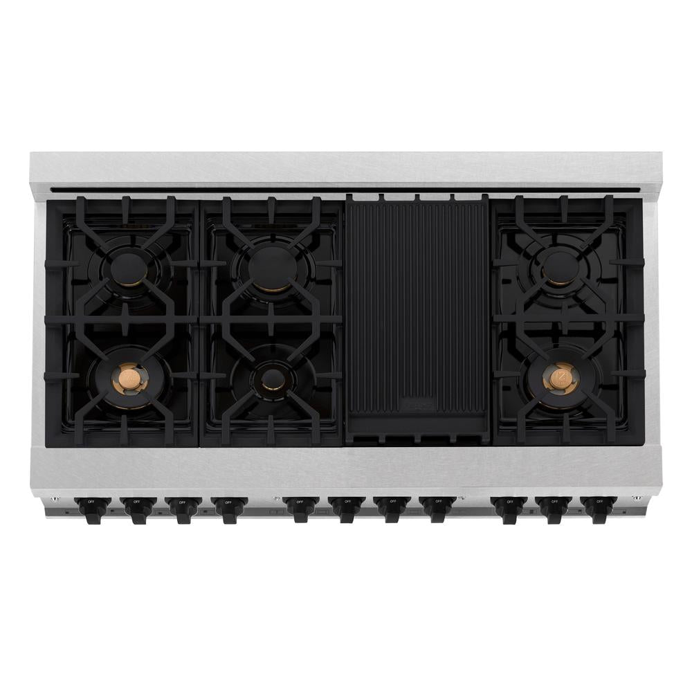 ZLINE Autograph Edition 48 in. 6.0 cu. ft. Legacy Dual Fuel Range with 7 Burner Gas Cooktop and 2 Electric Ovens in Satin Stainless Steel and Matte Black Accents (RASZ-SN-48-MB)