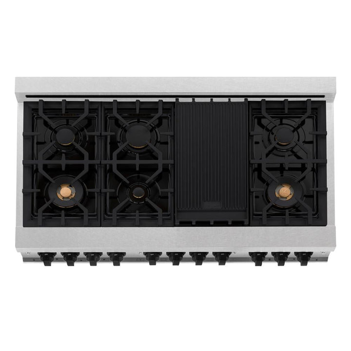 ZLINE Autograph Edition 48 in. 6.0 cu. ft. Legacy Dual Fuel Range with 7 Burner Gas Cooktop and 2 Electric Ovens in Satin Stainless Steel and Matte Black Accents (RASZ-SN-48-MB)