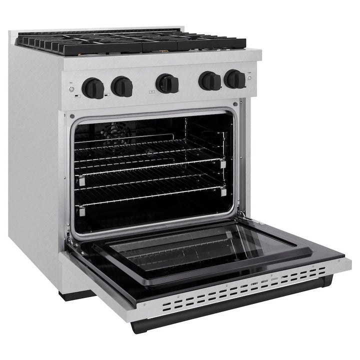 ZLINE Autograph Edition 30 in. 4.2 cu. ft. Paramount Dual Fuel Range with 4 Burner Gas Cooktop and Electric Convection Oven in Satin Stainless Steel with Matte Black Accents (SDRSZ-30-MB)